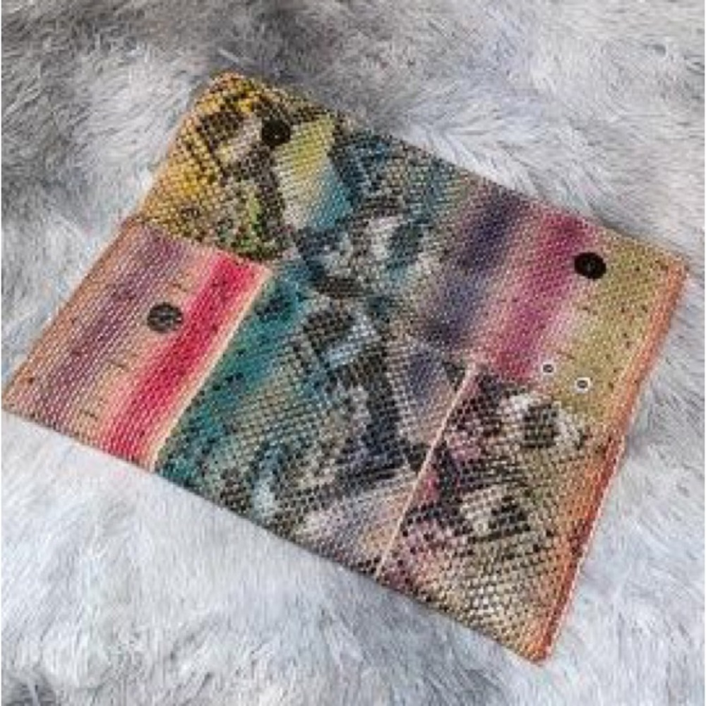 Woven Reptile Print Multicolored Clutch w/ Removable Strap - Picture 5 of 10